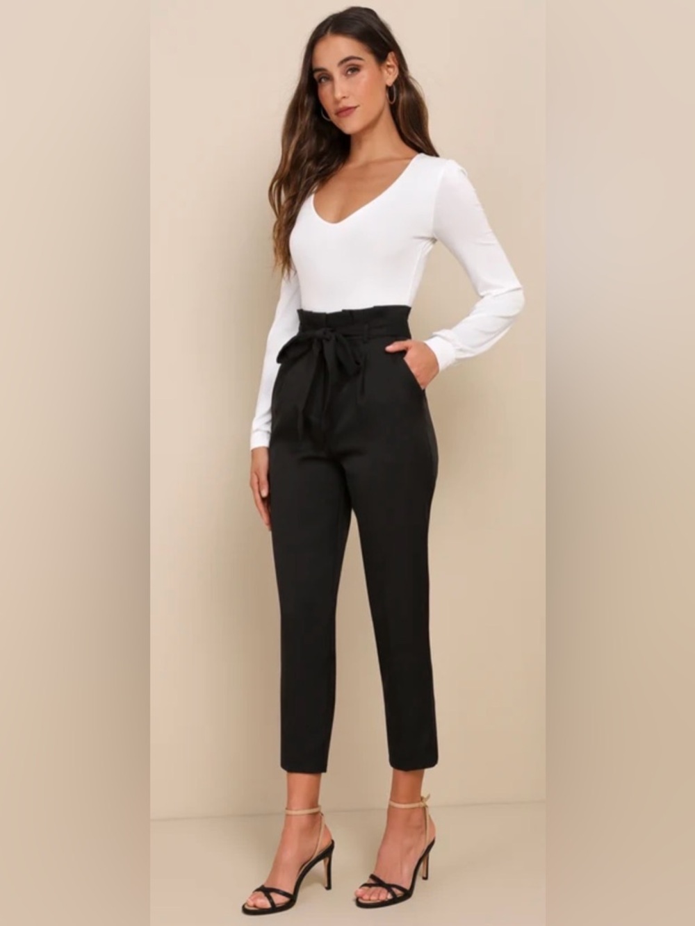 Lulu's - With Confidence Black Paper Bag Waist Pants - Size Large